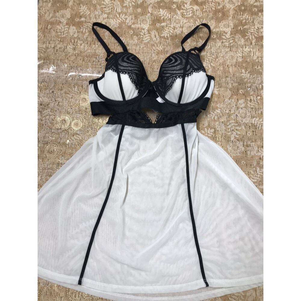Women's Auden Elegant Black And White Babydoll Lingerie Slip Dress Sm Cut Out
